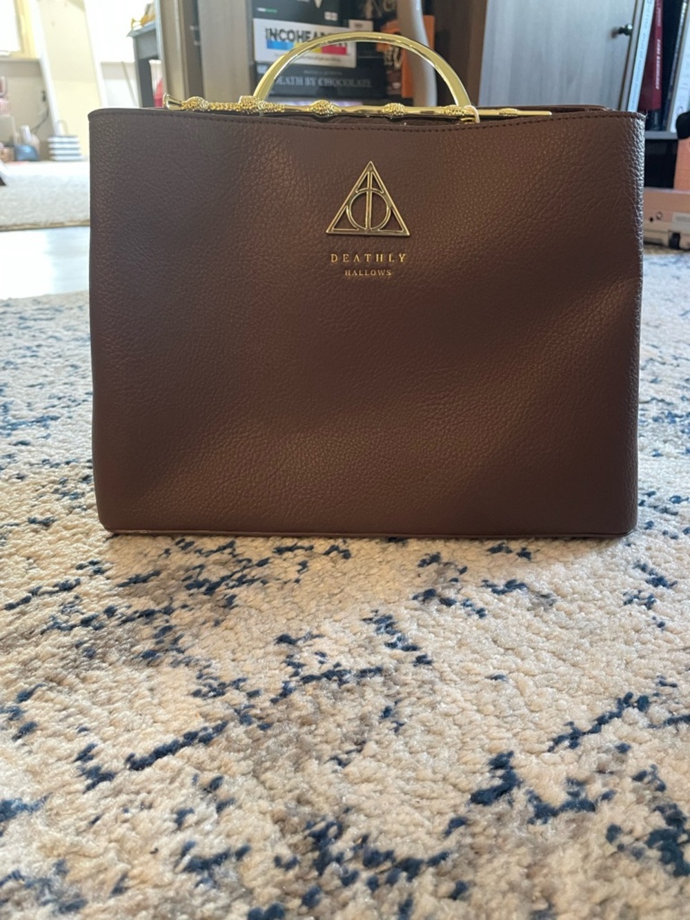 Loungefly Brown Deathly Hallows Top-Handle Crossbody Bag with Gold Hardware